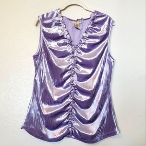 Apostrophe velvet metallic purple blouse stretch size L